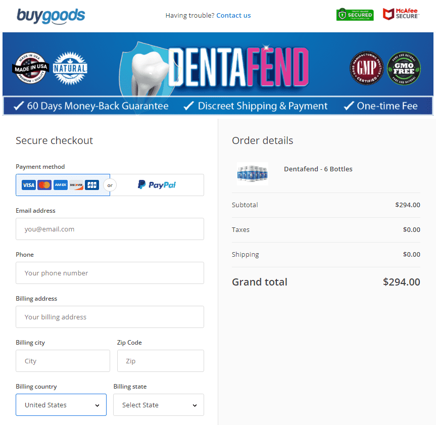 Dentafend - Order Page